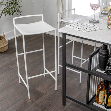 Svelte 30" Coastal Contemporary Iron Saddle-Seat Low-Back Bar Stool with Foot Rest - JONATHAN Y